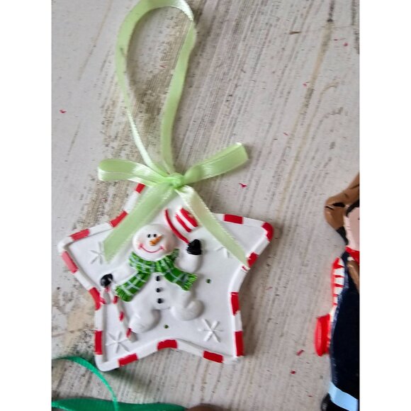 Vintage ceramic partridge pear snowman star Farmer gingerbread ornament set - Picture 5 of 7